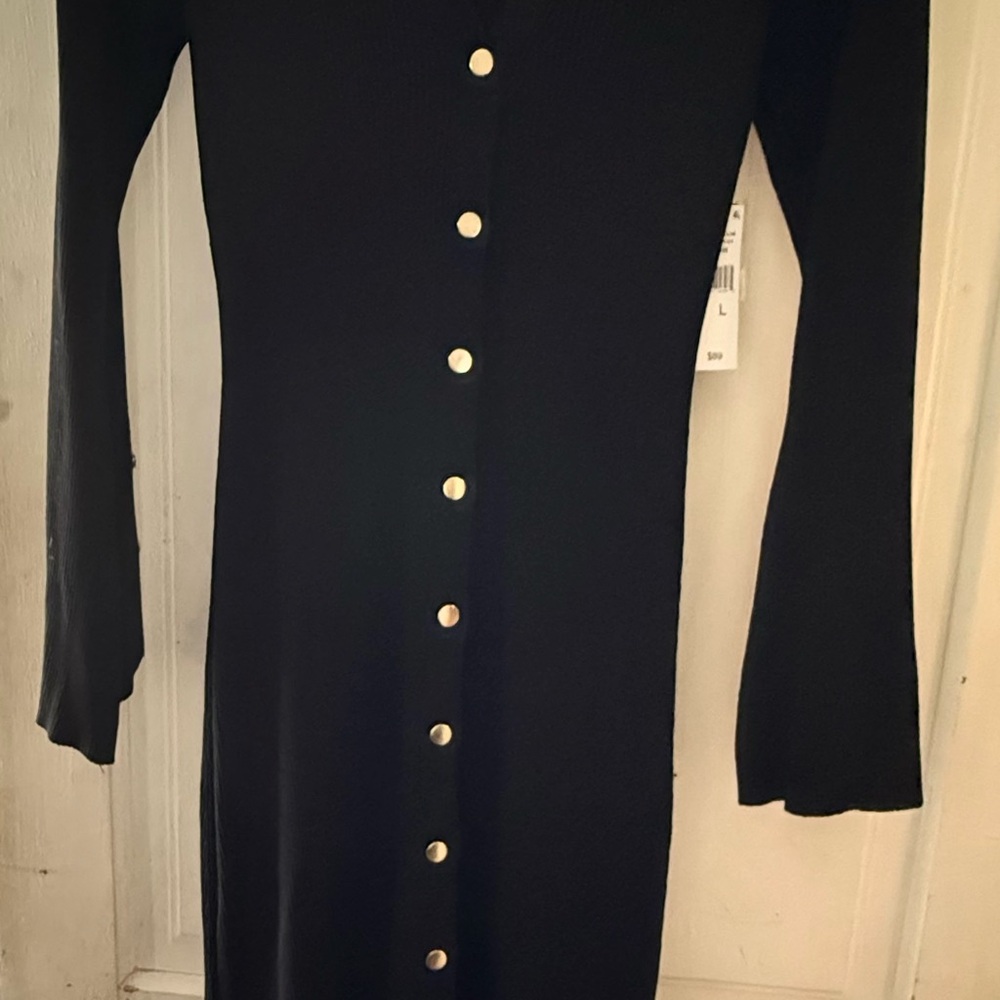 Chic Black Long Sleeve Button Dress
